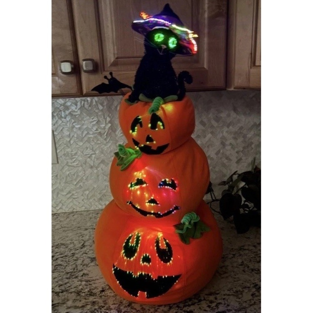 Avon Fiber Optic HALLOWEEN PUMPKIN PATCH Black Cat Bat Inflatable Vintage READ